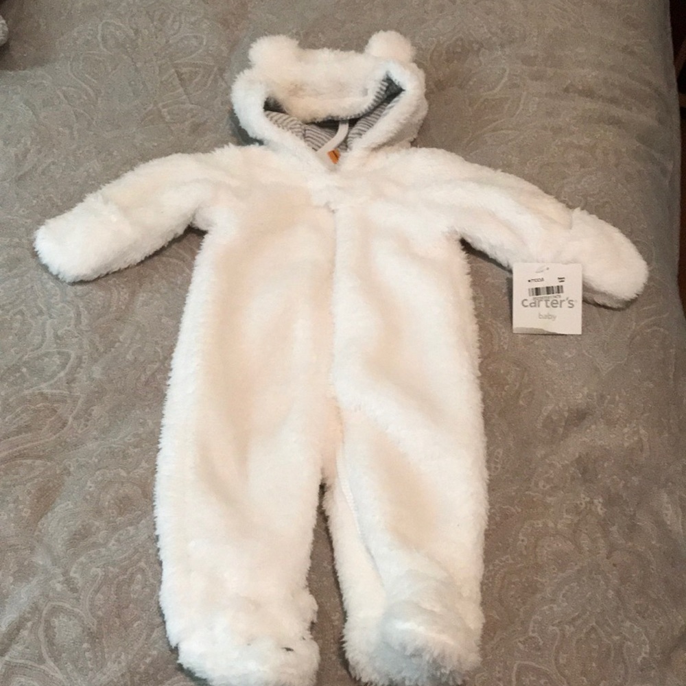 Newborn white bear zip up